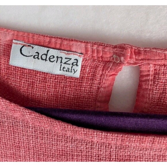 Cadenza Italy Women’s Linen Blend Top Blouse Ruffle Hem Sleeve Coral Pink Size L - Picture 4 of 4